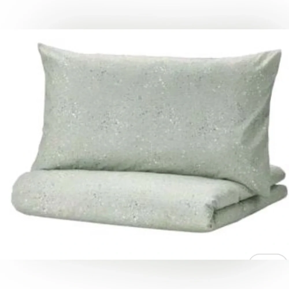 Ikea Silverkacia Twin Duvet Cover And 1 pillow case Dotted Green W Blue & White